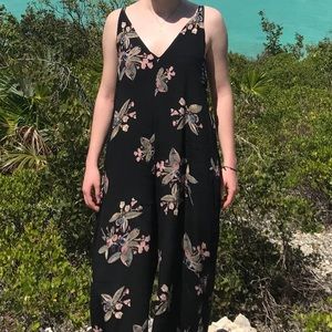 Free People Black Jumpsuit with Floral Pattern